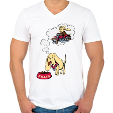 PRINTFASHION Kutya - Killer - Férfi V-nyakú póló - Fehér férfi póló