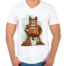 PRINTFASHION Kutya robot - Férfi V-nyakú póló - Fehér