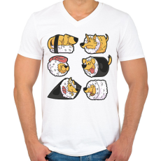 PRINTFASHION Kutya sushik - Férfi V-nyakú póló - Fehér
