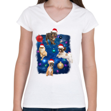 PRINTFASHION Kutyás karácsony - Női V-nyakú póló - Fehér női póló