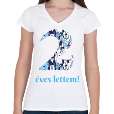 PRINTFASHION Kutyás minta - Számmal - Női V-nyakú póló - Fehér