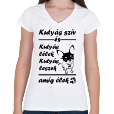 PRINTFASHION Kutyás szív és kutyás lélek - Női V-nyakú póló - Fehér női póló