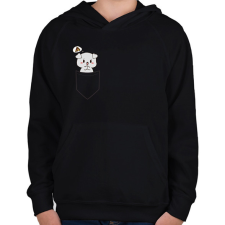 PRINTFASHION Kutyus zsebben páros minta - pizza - Gyerek kapucnis pulóver - Fekete gyerek pulóver, kardigán