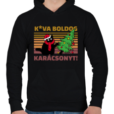 PRINTFASHION Kva boldog karácsonyt cica - Férfi kapucnis pulóver - Fekete