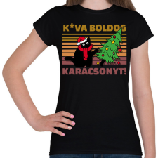 PRINTFASHION Kva boldog karácsonyt cica - Női póló - Fekete női póló