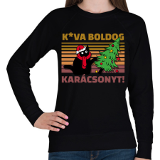 PRINTFASHION Kva boldog karácsonyt cica - Női pulóver - Fekete női pulóver, kardigán