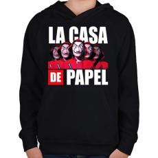 PRINTFASHION la casa de papel - A nagy pénzrablás 11 - Gyerek kapucnis pulóver - Fekete