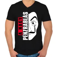 PRINTFASHION La Casa de Papel - A nagy pénzrablás - Money Heist - Férfi V-nyakú póló - Fekete