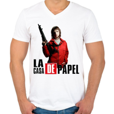 PRINTFASHION La casa de papel art - Férfi V-nyakú póló - Fehér