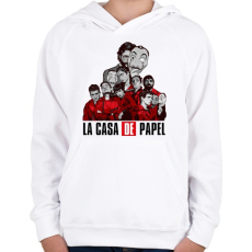 PRINTFASHION La casa de papel art - Gyerek kapucnis pulóver - Fehér