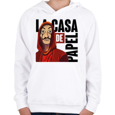 PRINTFASHION La casa de papel art - Gyerek kapucnis pulóver - Fehér