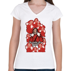 PRINTFASHION La Casa de papel art - Női V-nyakú póló - Fehér