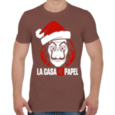 PRINTFASHION La Casa De Papel Christmas fehér - Férfi póló - Mogyoróbarna