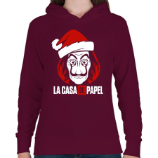 PRINTFASHION La Casa De Papel Christmas fehér - Női kapucnis pulóver - Bordó női pulóver, kardigán
