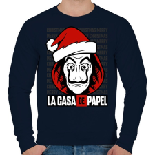 PRINTFASHION La Casa De Papel Christmas háttérrel - Férfi pulóver - Sötétkék férfi pulóver, kardigán