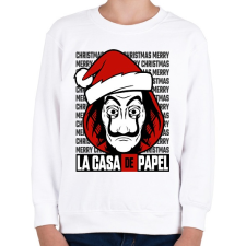 PRINTFASHION La Casa De Papel Christmas háttérrel - Gyerek pulóver - Fehér gyerek pulóver, kardigán