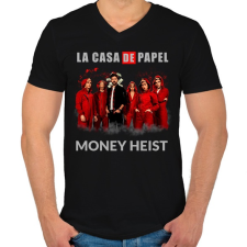 PRINTFASHION LA CASA DE PAPEL - Férfi V-nyakú póló - Fekete férfi póló