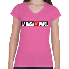 PRINTFASHION La casa de papel logo - Női V-nyakú póló - Rózsaszín női póló