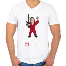 PRINTFASHION La casa de papel N2 - Férfi V-nyakú póló - Fehér férfi póló