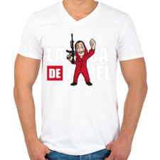 PRINTFASHION La casa de papel N3 - Férfi V-nyakú póló - Fehér férfi póló