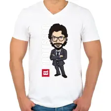PRINTFASHION La casa de papel N5 - Férfi V-nyakú póló - Fehér férfi póló