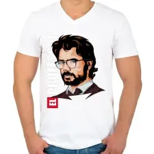 PRINTFASHION La casa de papel N6 - Férfi V-nyakú póló - Fehér férfi póló