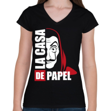 PRINTFASHION La casa de papel N - Női V-nyakú póló - Fekete női póló