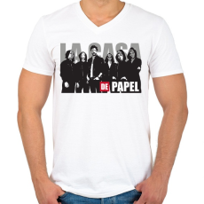 PRINTFASHION La casa de papel poster style - A nagy pénzrablás - Férfi V-nyakú póló - Fehér