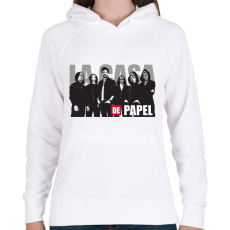 PRINTFASHION La casa de papel poster style - A nagy pénzrablás - Női kapucnis pulóver - Fehér