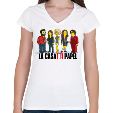 PRINTFASHION La casa de papel - simps. edition - Női V-nyakú póló - Fehér