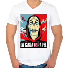 PRINTFASHION La Casa de papel - színes - Férfi V-nyakú póló - Fehér férfi póló