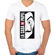 PRINTFASHION La casa de papel - világos alaphoz - Férfi V-nyakú póló - Fehér