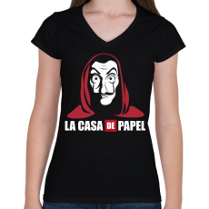 PRINTFASHION La casa de papel WL - Női V-nyakú póló - Fekete