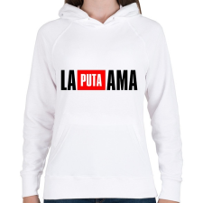 PRINTFASHION La Puta Ama - Női kapucnis pulóver - Fehér női pulóver, kardigán