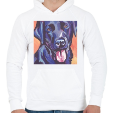 PRINTFASHION Labrador festmény - Férfi kapucnis pulóver - Fehér férfi pulóver, kardigán