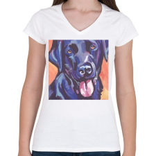 PRINTFASHION Labrador festmény - Női V-nyakú póló - Fehér női póló
