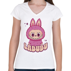 PRINTFASHION Labubu - Női V-nyakú póló - Fehér