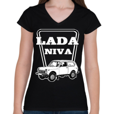 PRINTFASHION lada niva - Női V-nyakú póló - Fekete