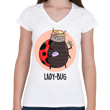 PRINTFASHION Lady-Bug - Női V-nyakú póló - Fehér női póló
