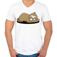 PRINTFASHION Lajhár alszik - Férfi V-nyakú póló - Fehér