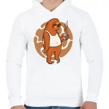 PRINTFASHION Lajhár kávéval - Férfi kapucnis pulóver - Fehér férfi pulóver, kardigán
