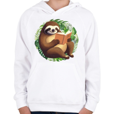 PRINTFASHION Lajhár olvas - Gyerek kapucnis pulóver - Fehér gyerek pulóver, kardigán