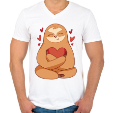 PRINTFASHION Lajhár szívvel - Férfi V-nyakú póló - Fehér