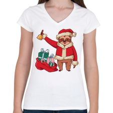 PRINTFASHION Lajhár télapó - Női V-nyakú póló - Fehér női póló