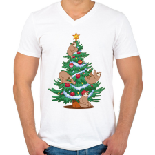 PRINTFASHION Lajháros Karácsonyfa - Férfi V-nyakú póló - Fehér férfi póló