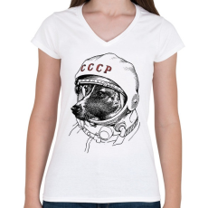 PRINTFASHION Lajka - Női V-nyakú póló - Fehér