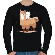 PRINTFASHION Láma és cica - Férfi pulóver - Fekete férfi pulóver, kardigán