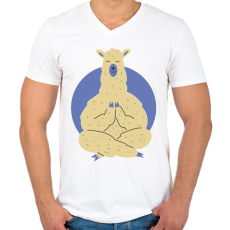 PRINTFASHION Láma GURU - Férfi V-nyakú póló - Fehér