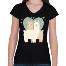 PRINTFASHION Láma Love - Női V-nyakú póló - Fekete női póló