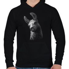 PRINTFASHION Láma portré - Férfi kapucnis pulóver - Fekete férfi pulóver, kardigán